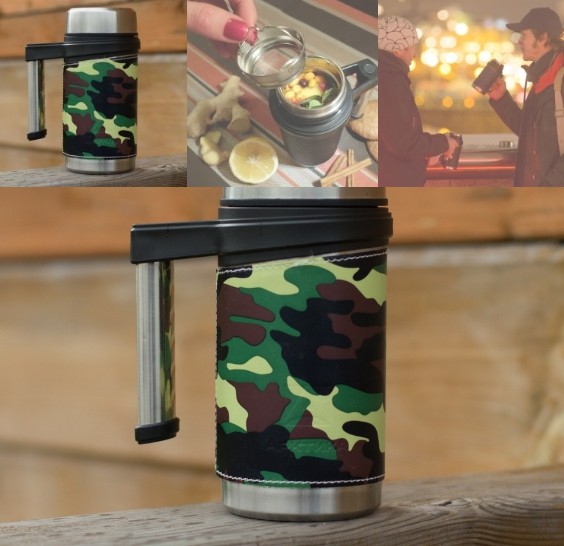 Термос-кружка Арктика с ручкой, в коже Термос-кружка Арктика с ручкой, в коже